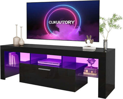 Black LED TV Stand With Large Storage Drawer For TVs Up To 55 Inches