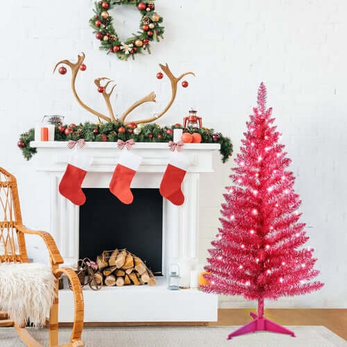 4FT Red Christmas Tree with 50 Lights 122 PVC Tips Prelit