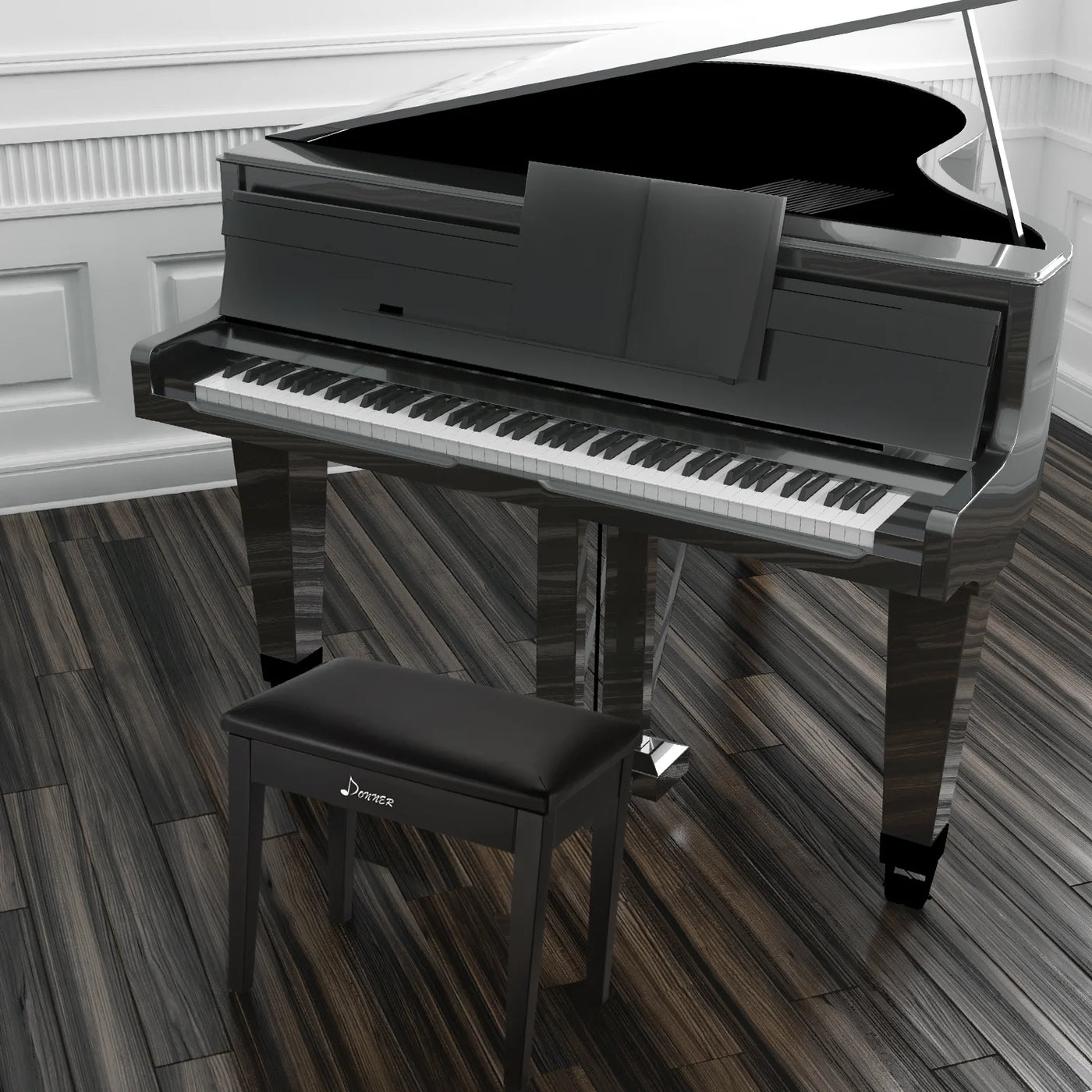 Piano Bench with Storage, Solid Wood Keyboard Bench Piano Bookcase Stool Chair Seat with High-Density Sponges Pad, Black
