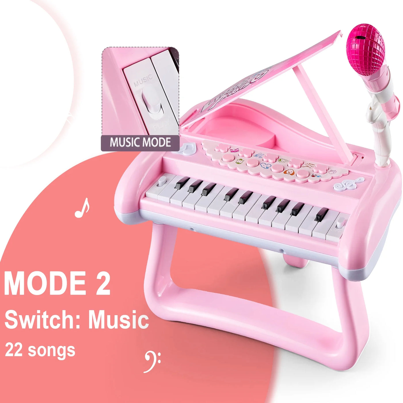 Girls First Birthday Gift Toddler Toy for 2 Year Old Baby Present Musical Keyboard Kids Instrument with Microphone Sound Toy Pink