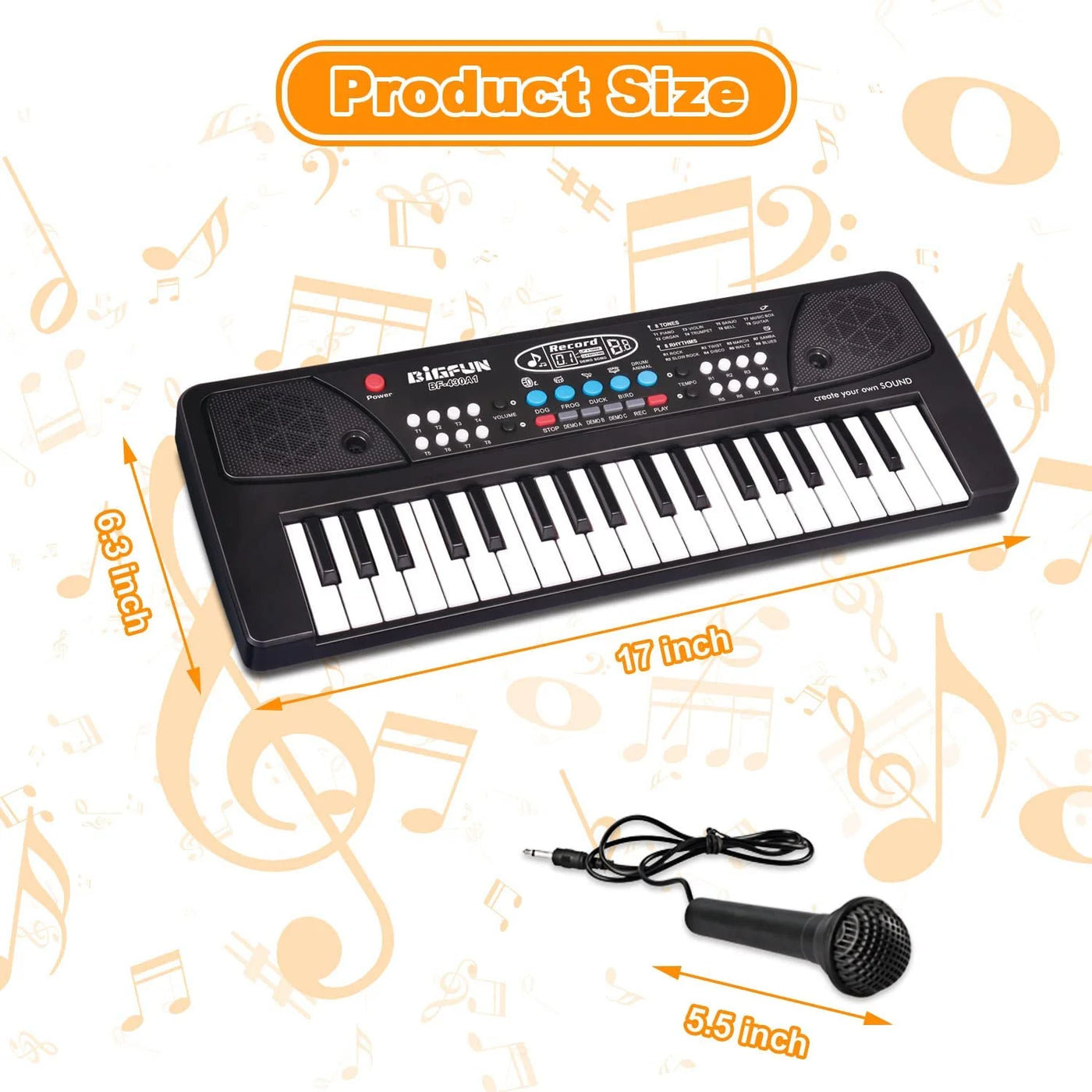 Piano Keyboard for Kids, 37 Keys Portable Electronic Keyboards Piano for Kids with Microphone - Music Piano Toys for Children (Black)