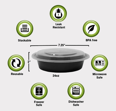 Meal Prep Container Reusable with Lids [25 Set- 24Oz] round Ideal-Food Prep Containers, Food Storage Bento Box | Stackable | Microwave | Dishwasher | Freezer Safe.
