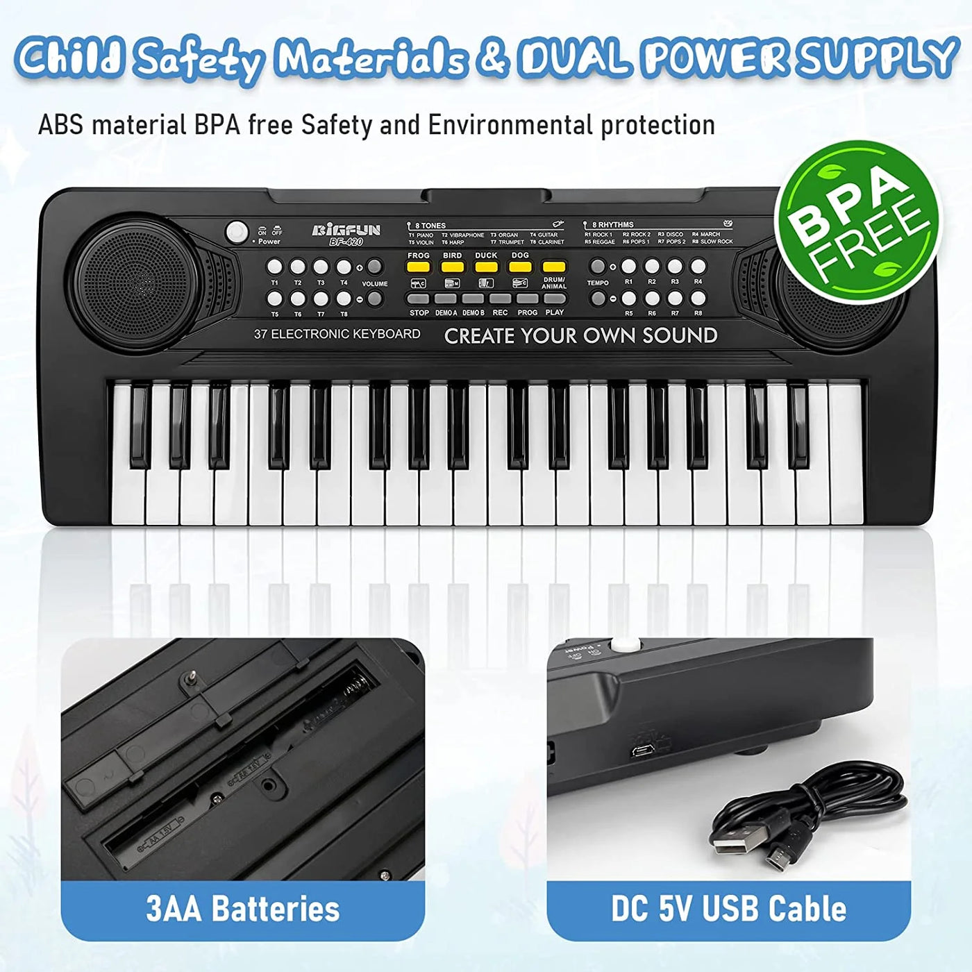 Kids Piano Keyboard, 37 Keys Electronic Music Piano for Kids Portable Multi-Function Musical Instruments Birthday Educational Toys for 3 4 5 6 7 Year Old Boys Girls Children Beginner(Black)