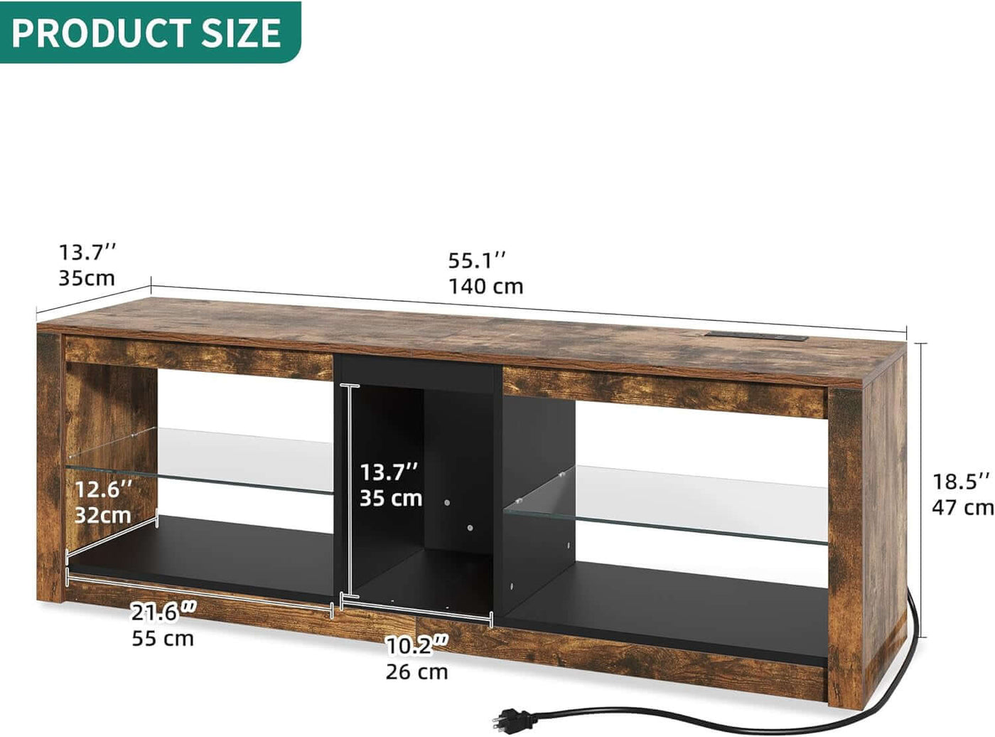 LED TV Stand With RGB Lighting And Power Outlets For 60 Inch TVs