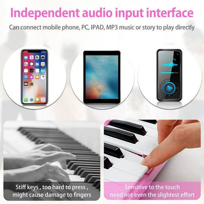 Kids Keyboard Piano,Portable 61 Keys Keyboard Electronic Digital Piano,Early Learning Educational Musical Piano Toy Keyboard for Beginners with Microphone (Pink)