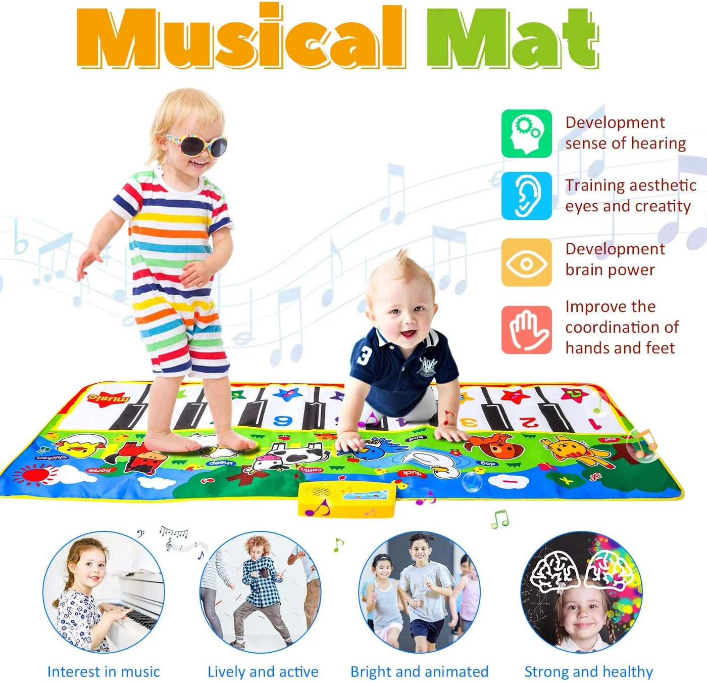 Portable Musical Piano Mat - Educational Toy with 8 Animal Sounds - Dance Mat for Kids, Toddler Girls, Boys - Gift (53X23 In)