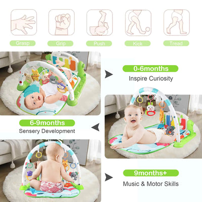 Baby Play Mat, 3 in 1 Baby Activity Play Mat Infant Play Gym Kids Musical Play Crawling Mat, Green