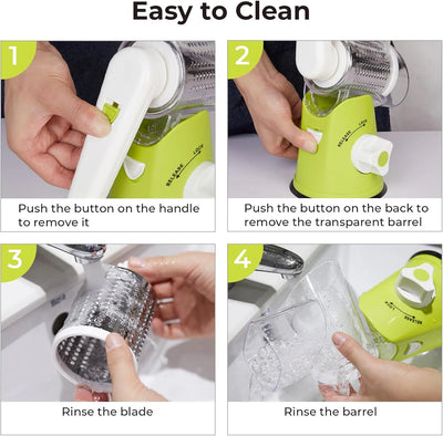 Rotary Cheese Grater, Manual Cheese Grater with Handle, Vegetables Slicer Cheese Shredder with Rubber Suction Base, 3 Stainless Drum Blades Included，Green