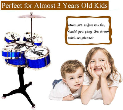 Kids Drum Set Toddler Instrument Set Educational Percussion Stimulating Children’S Creativity Drum Set for Kids Boys and Girls Blue