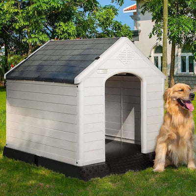 Plastic Dog House Outdoor Indoor for Small Medium Large Dogs,Waterproof Dog Houses with Elevated Floor and Air Vents,Durable Ventilate & Easy Clean and Assemble