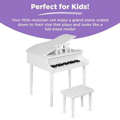 Kids Classic 30-Key Mini Piano W/ Lid, Bench, Folding Music Rack, Song Book, Stickers - White
