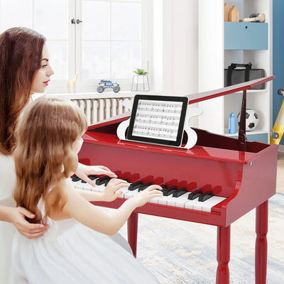 30-Key Classic Baby Grand Piano Toddler Toy Wood W/ Bench & Music Rack Red