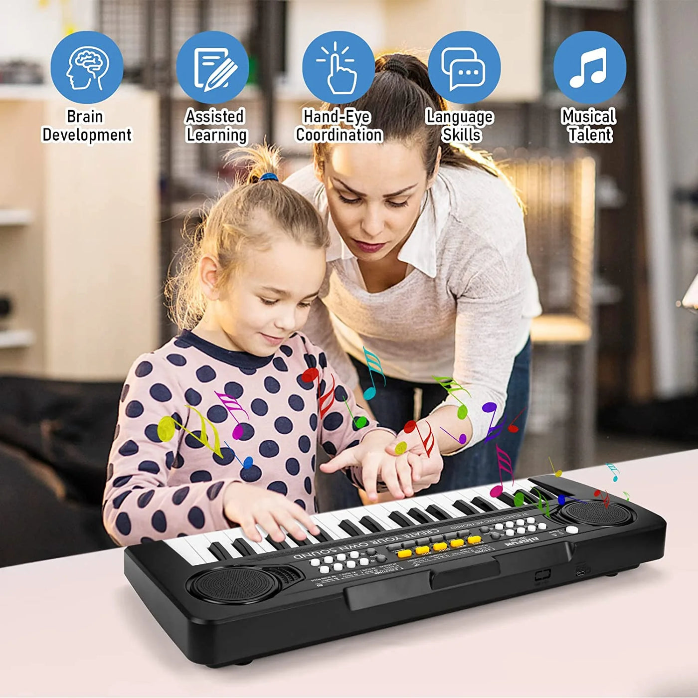 Kids Piano Keyboard, 37 Keys Electronic Music Piano for Kids Portable Multi-Function Musical Instruments Birthday Educational Toys for 3 4 5 6 7 Year Old Boys Girls Children Beginner(Black)