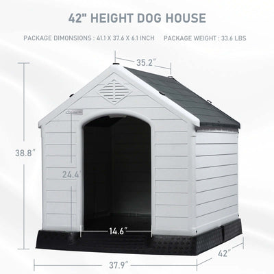 Plastic Dog House Outdoor Indoor for Small Medium Large Dogs,Waterproof Dog Houses with Elevated Floor and Air Vents,Durable Ventilate & Easy Clean and Assemble