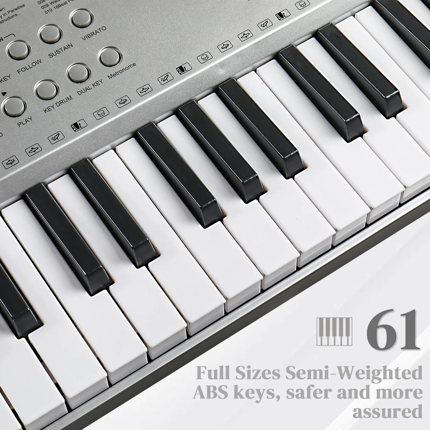 Glarry 61 Keys Keyboard Piano with Stand, Bench, Built in Speakers for Beginners, Sliver