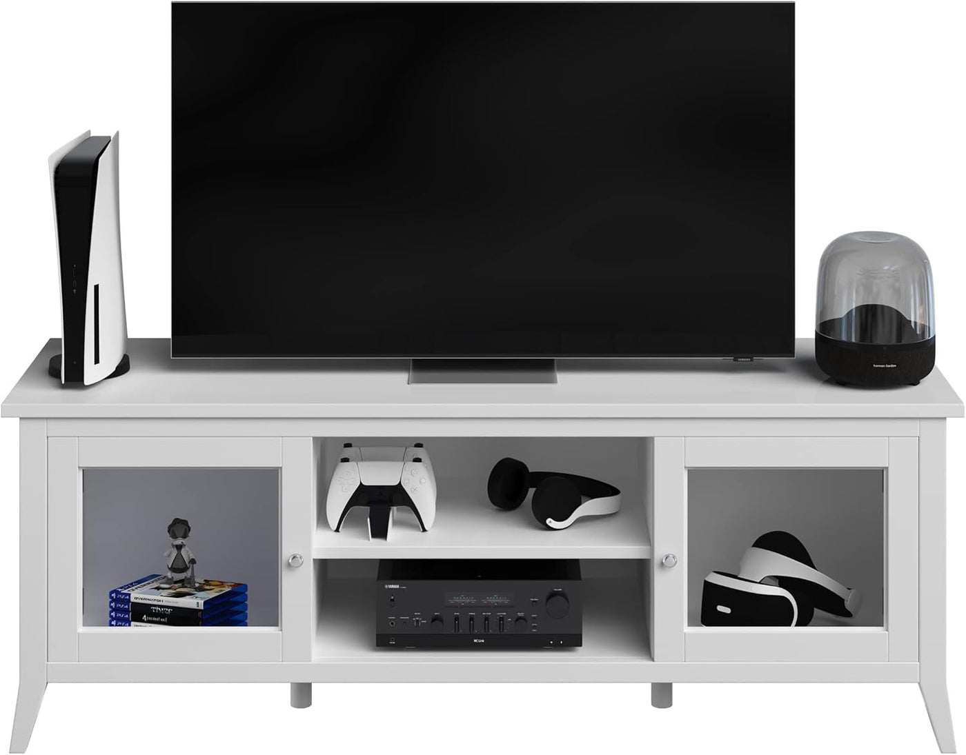 55 Inch TV Stand White With Storage Shelves And Cubbies