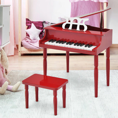 30-Key Classic Baby Grand Piano Toddler Toy Wood W/ Bench & Music Rack Red