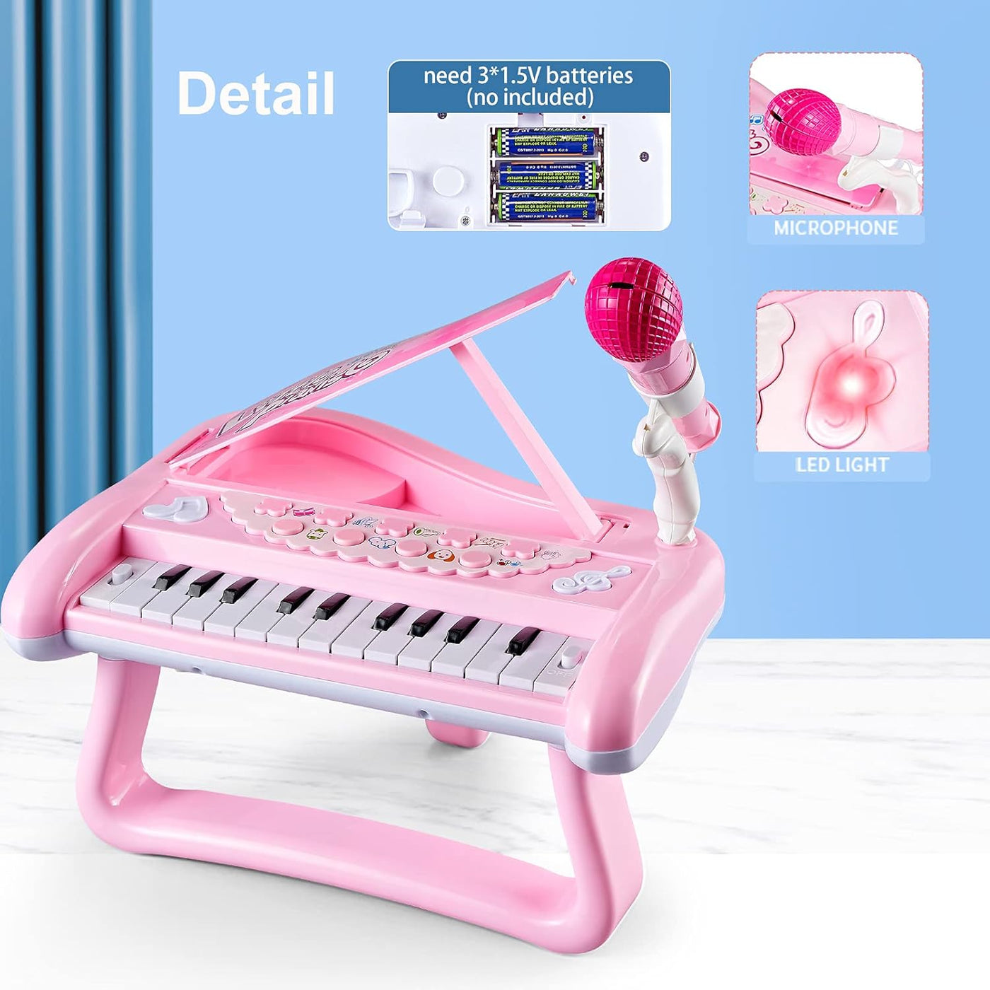 Girls First Birthday Gift Pink Piano Toy for 2 3 Year Old Toddler, Kids Musical Keyboard Instrument with Microphone, Baby Education Present
