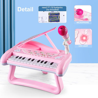 Girls First Birthday Gift Pink Piano Toy for 2 3 Year Old Toddler, Kids Musical Keyboard Instrument with Microphone, Baby Education Present