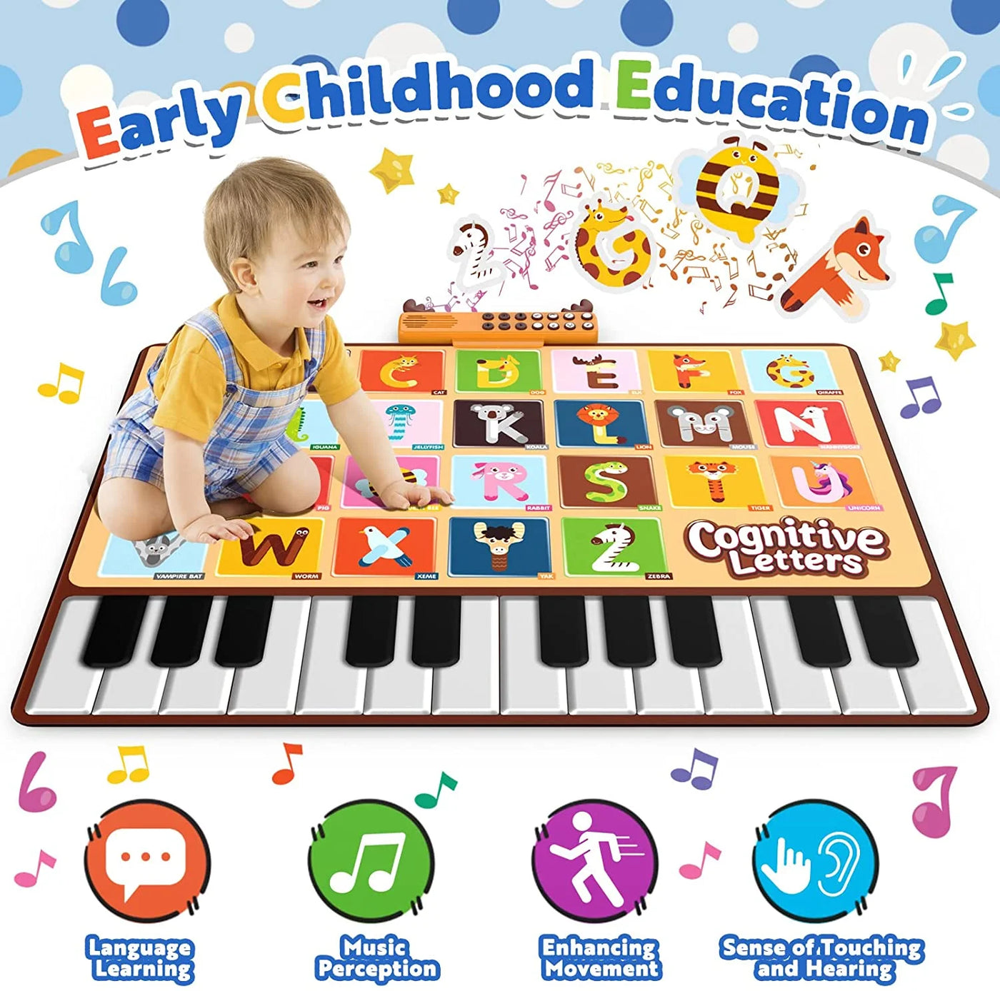 Baby Musical Mat with 26 Letters Kids Piano Keyboard Playmat Children Crawling Blanket Toy 27.56" X 39.37" for 1-4 Years Old Kids