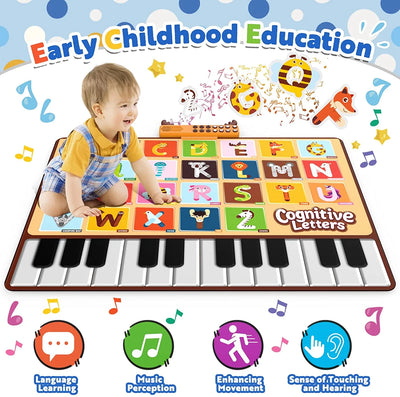 Baby Musical Mat with 26 Letters Kids Piano Keyboard Playmat Children Crawling Blanket Toy 27.56" X 39.37" for 1-4 Years Old Kids