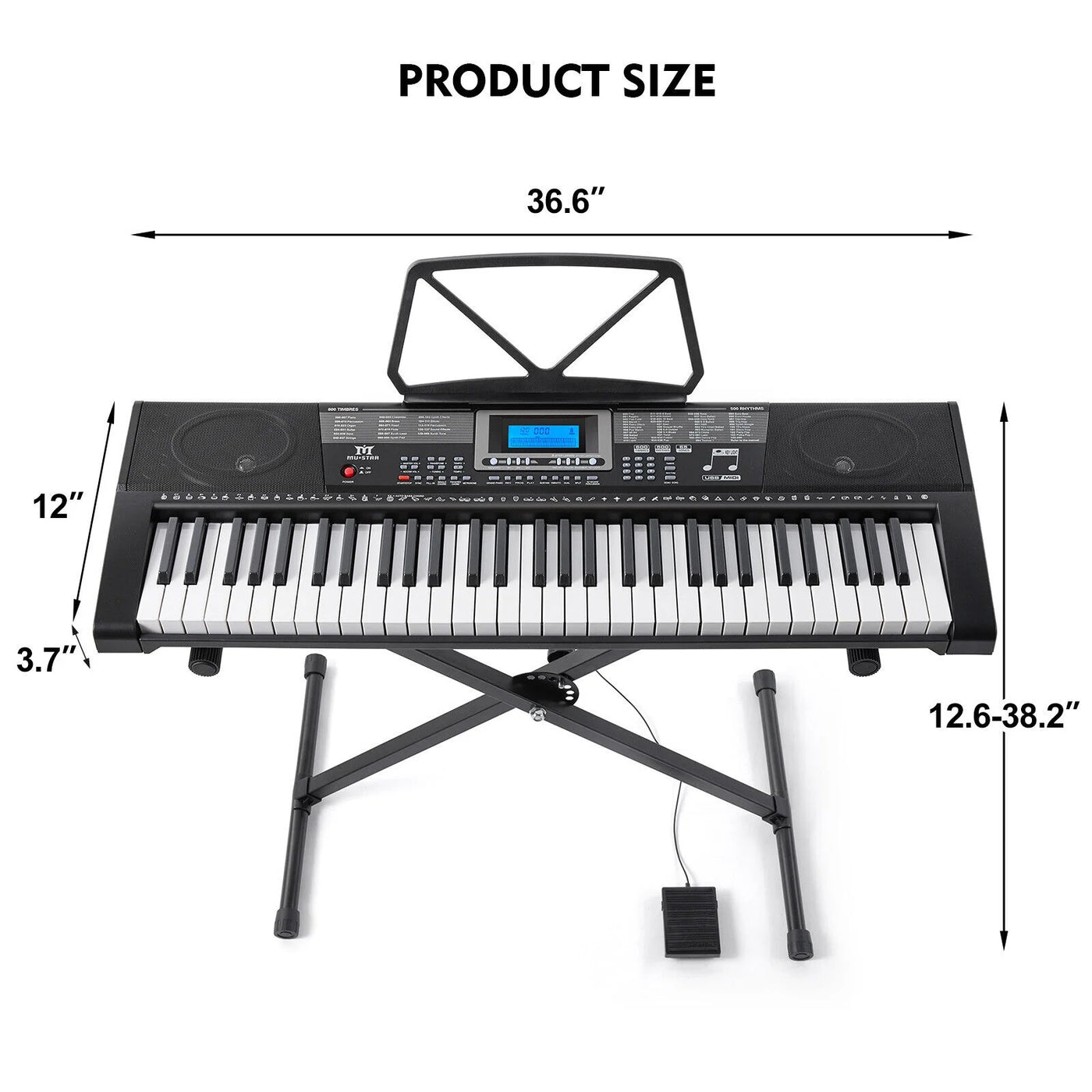 61 Lighted Keys Electronic Keyboard Piano Set with USB MIDI, Headphones, Microphone, Sustain Pedal, Stand for Beginner