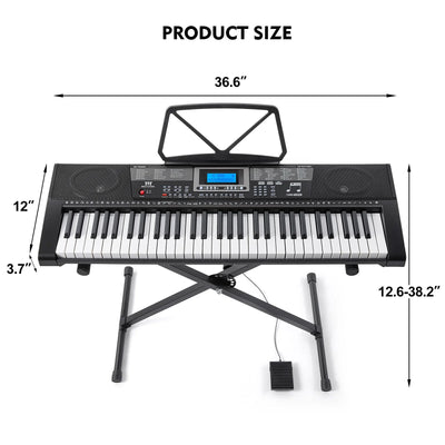 61 Lighted Keys Electronic Keyboard Piano Set with USB MIDI, Headphones, Microphone, Sustain Pedal, Stand for Beginner