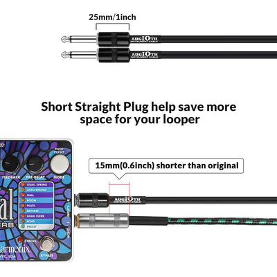 12 Inch Guitar Patch Cable 30 CM Performance Guitar Effect Pedal Cables Straight to Angled 2Pack
