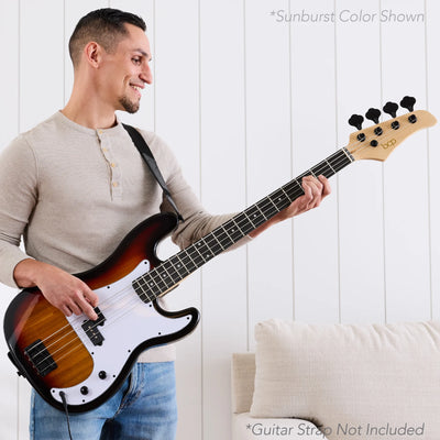 Full Size Beginner 4-String Electric Guitar Bass Guitar W/ Padded Case - Hollywood Blue/Black
