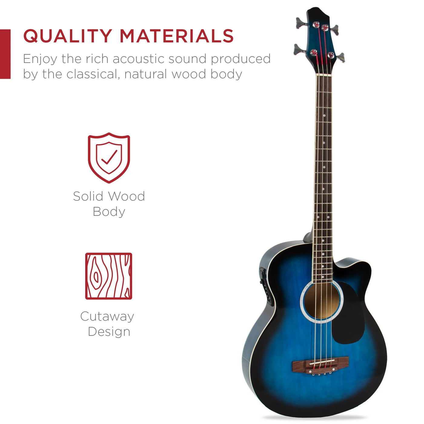 22-Fret Full Size Acoustic Electric Bass Guitar W/ 4-Band Equalizer, Truss Rod - Blue