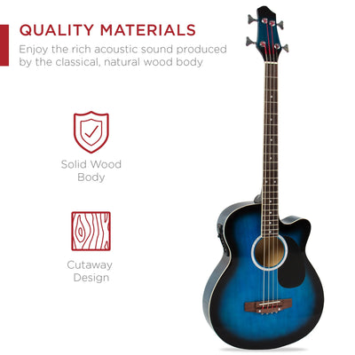 22-Fret Full Size Acoustic Electric Bass Guitar W/ 4-Band Equalizer, Truss Rod - Blue
