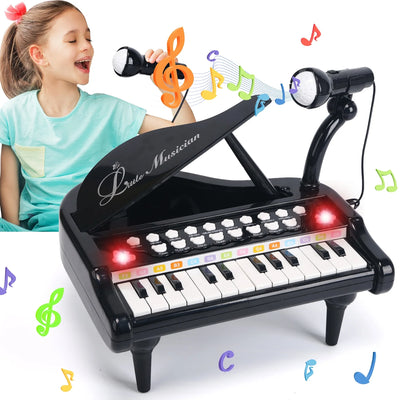 24 Keys Toy Piano for Girls, Cute Piano for Kids with Built-In Microphone & Music Modes, Preschooler Music Learning Popular Piano Toys, Birthday Christmas Gift for Kids Aged 3-6+, Black