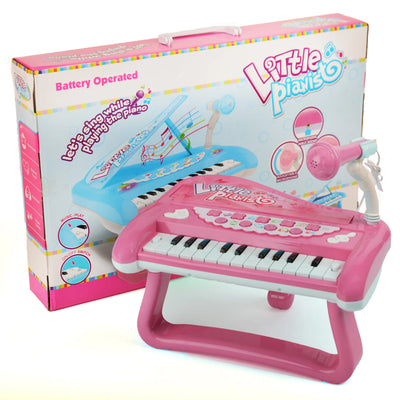 Musical Toy Set Electronic Grand Piano Keyboard with Microphone and Lights for Pretend Play and Educational Development (Pink)
