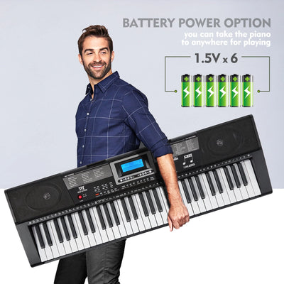 61 Lighted Keys Electronic Keyboard Piano Set with USB MIDI, Headphones, Microphone, Sustain Pedal, Stand for Beginner