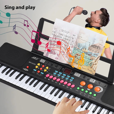 61-Key Keyboaed Piano with Dual Speaker, Microphone and Stand or Kids, Adult & Beginners, Black