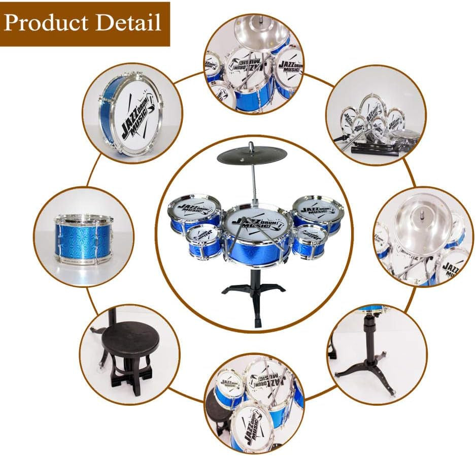 Kids Drum Set Toddler Instrument Set Educational Percussion Stimulating Children’S Creativity Drum Set for Kids Boys and Girls Blue