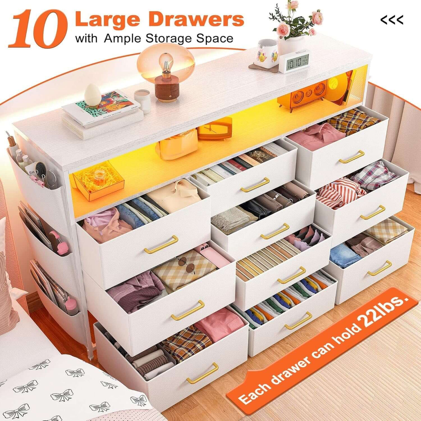 Sturdy Dresser TV Stand For 55 Inch TV With 10 Drawers