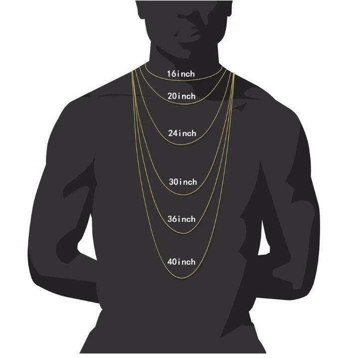 COLT 12MM Cuban Chain | 961751 length guide showing 16 to 40 inch options on a silhouette model.