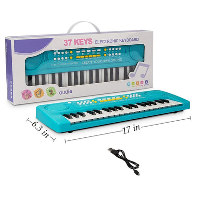 Kids Piano Keyboard, 37 Keys Electronic Digital Piano with Double Built-In Speaker, Microphone, Music Keyboard Early Learning Educational Toy Birthday Xmas Day Gifts for Kids (Blue)