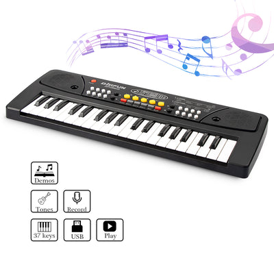 Kids Keyboard Piano 37 Keys Early Learning Educational Musical Keyboard Toy Portable Electronic Music Piano Keyboard for Beginners Boys Girls (Black)