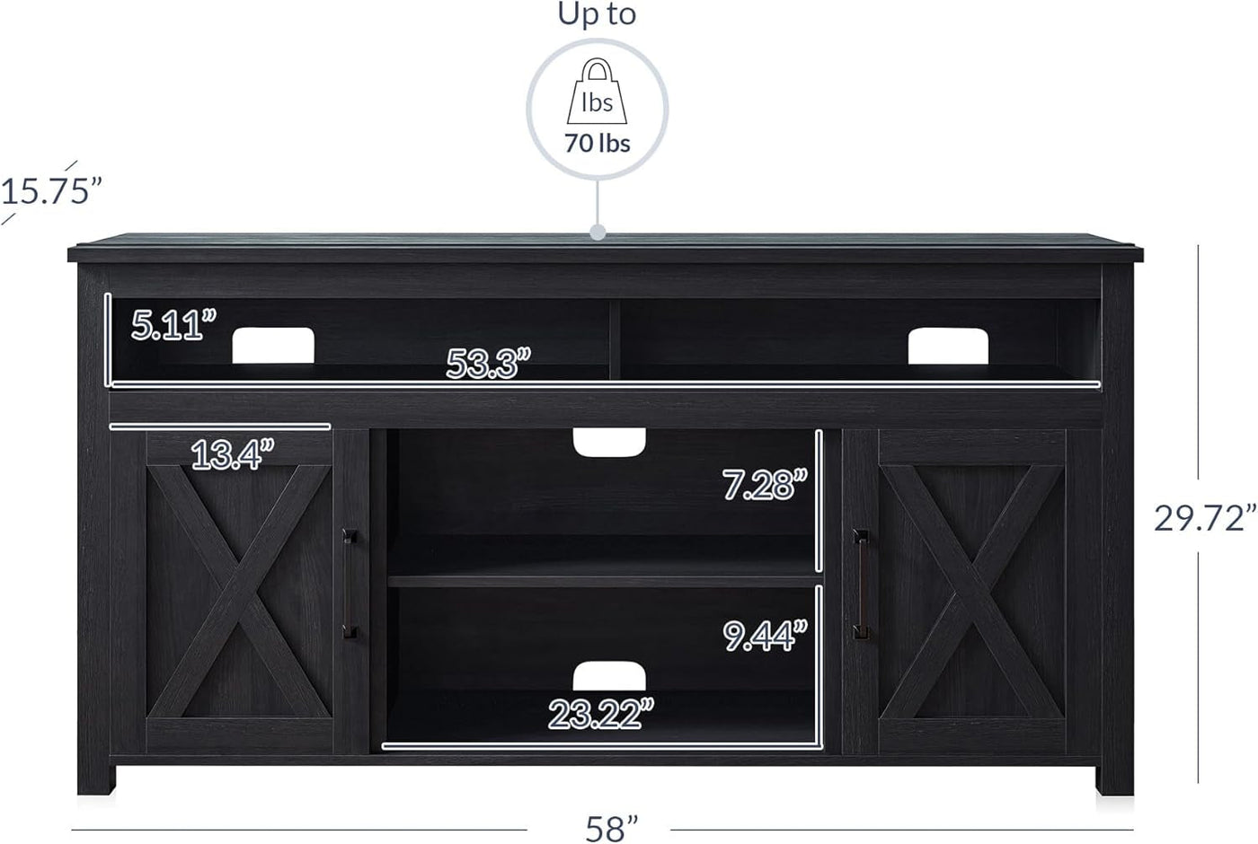58 Inch Rustic TV Stand With Barn Door Cabinets For TVs Up To 65
