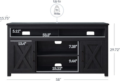 58 Inch Rustic TV Stand With Barn Door Cabinets For TVs Up To 65