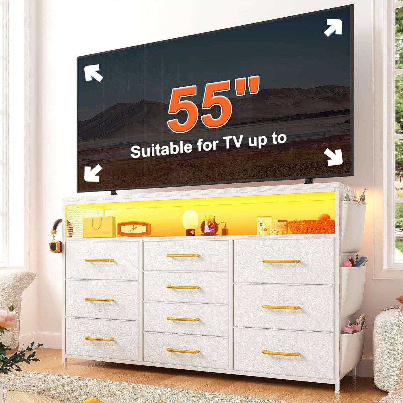 Sturdy Dresser TV Stand For 55 Inch TV With 10 Drawers