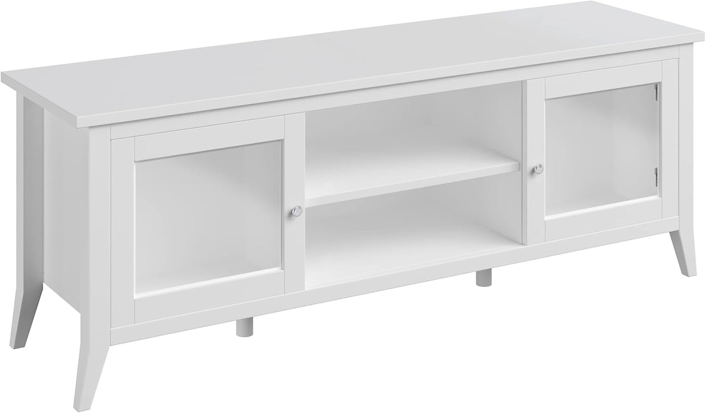 55 Inch TV Stand White With Storage Shelves And Cubbies
