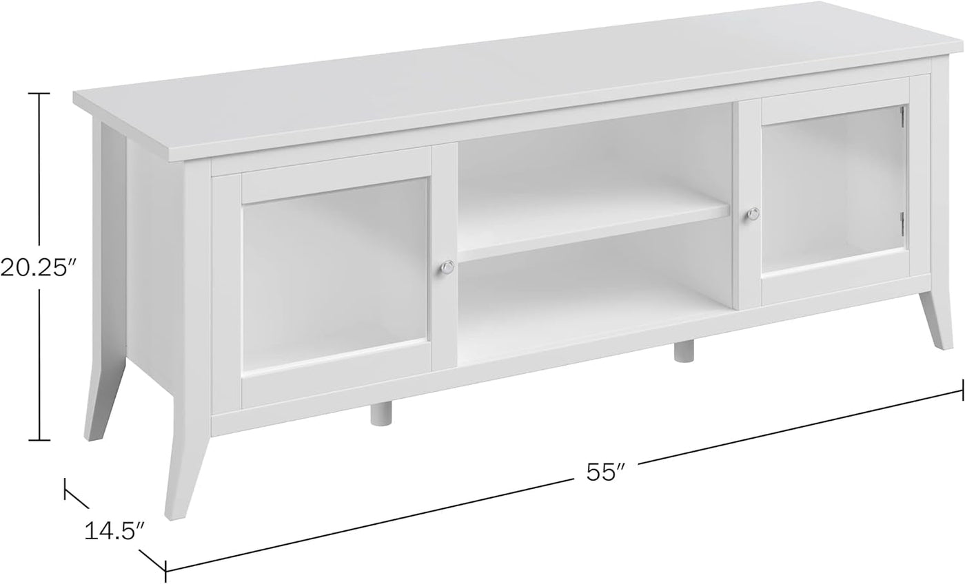 55 Inch TV Stand White With Storage Shelves And Cubbies