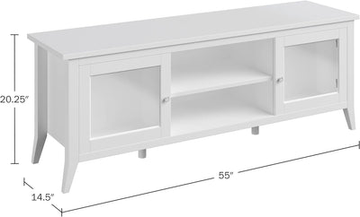 55 Inch TV Stand White With Storage Shelves And Cubbies