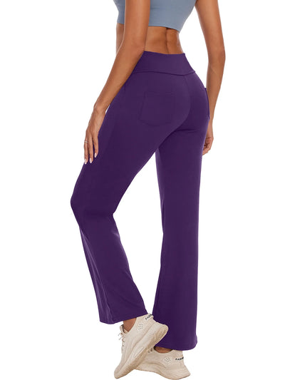 Womens Bootcut Yoga Pants with Pockets High Waist Bootleg Trousers Workout Gym Flare Legging Activewear Purple M