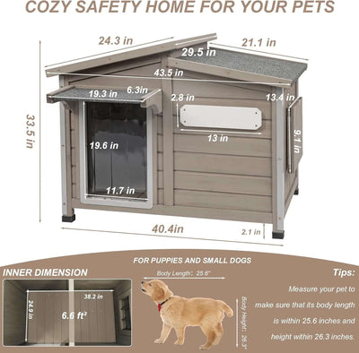 Outdoor Dog House with Raised Feet, Wooden Dog Kennel with Vent Window for Indoor, Ideal for Medium to Large Dogs