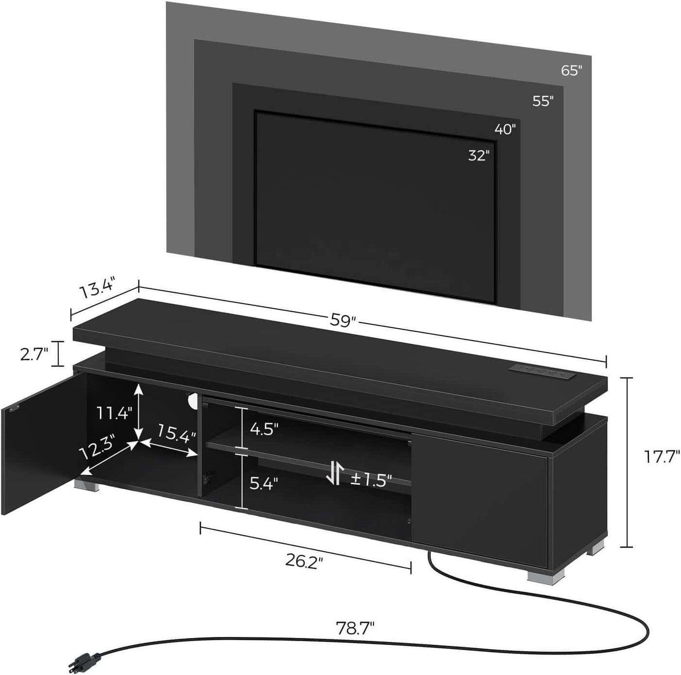 LED TV Stand With Power Outlet And Storage Cabinet