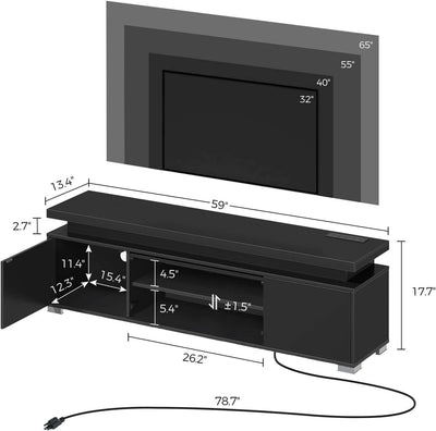 LED TV Stand With Power Outlet And Storage Cabinet